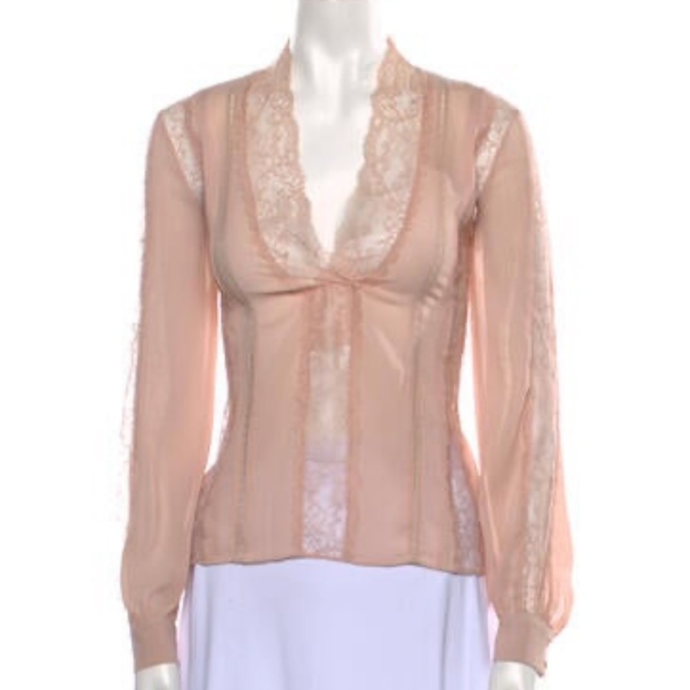 Pink lace V neck blouse